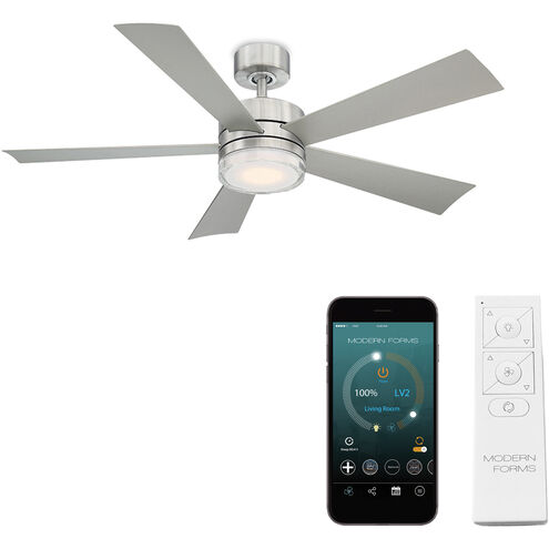 Wynd 52 inch Stainless Steel Downrod Ceiling Fan in 3000K, Smart Ceiling Fan