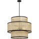 Mid-Century Modern 3 Light 22 inch Natural Cane with Matte Black Pendant Ceiling Light