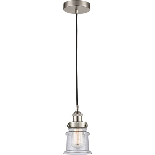 Edison Canton LED 6 inch Brushed Satin Nickel Mini Pendant Ceiling Light in Seedy Glass