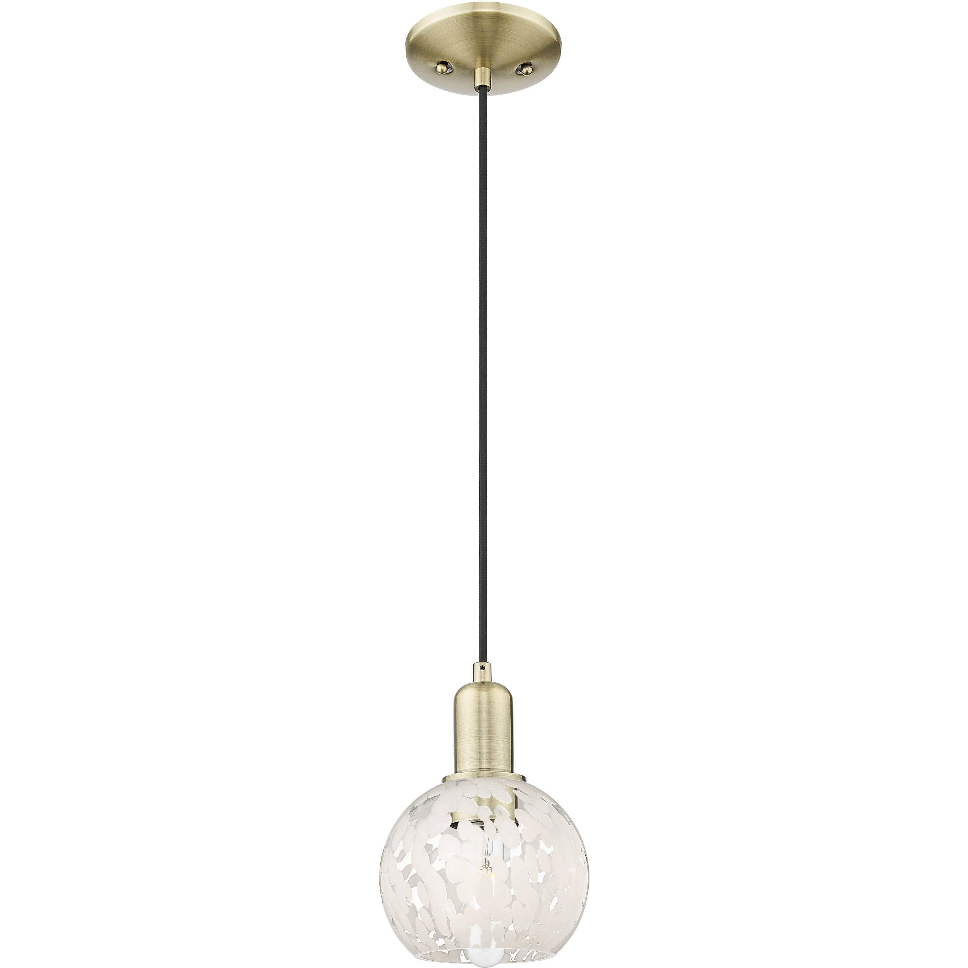 Arcadia White Mouchette 1 Light 6 inch Antique Brass Mini Pendant Ceiling Light