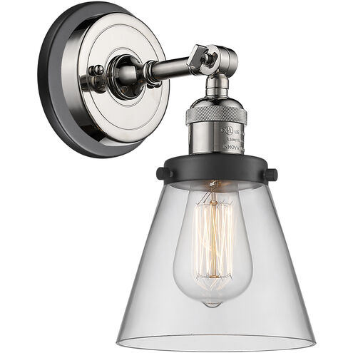 Cone Sconce Wall Light in Clear Glass, Polished Nickel/Matte Black