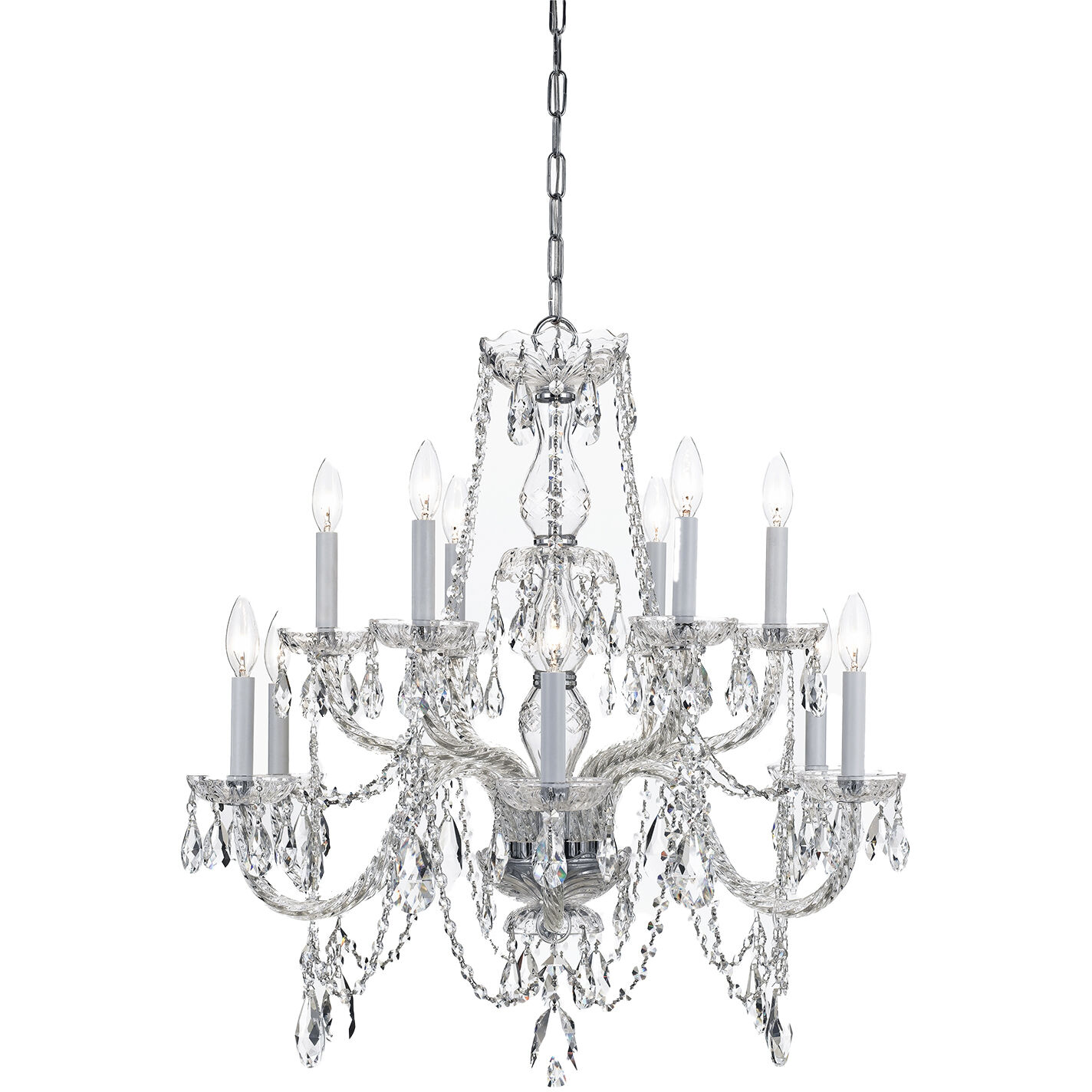 Traditional Crystal 12 Light 31 inch Polished Chrome Chandelier Ceiling Light in Clear Hand Cut