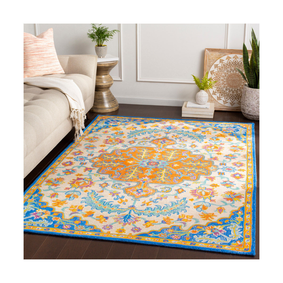 Antigua 120 X 96 inch Bright Blue/Mint/Cream/Saffron/Bright Orange Rugs, Rectangle