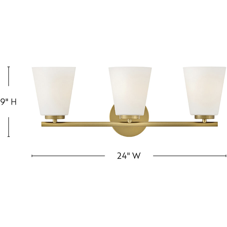 Bri 3 Light 24 inch Lacquered Brass Bath Light Wall Light