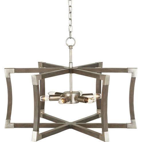Bastian 6 Light 27 inch Chateau Gray and Contemporary Silver Leaf Lantern Chandelier Ceiling Light, Small