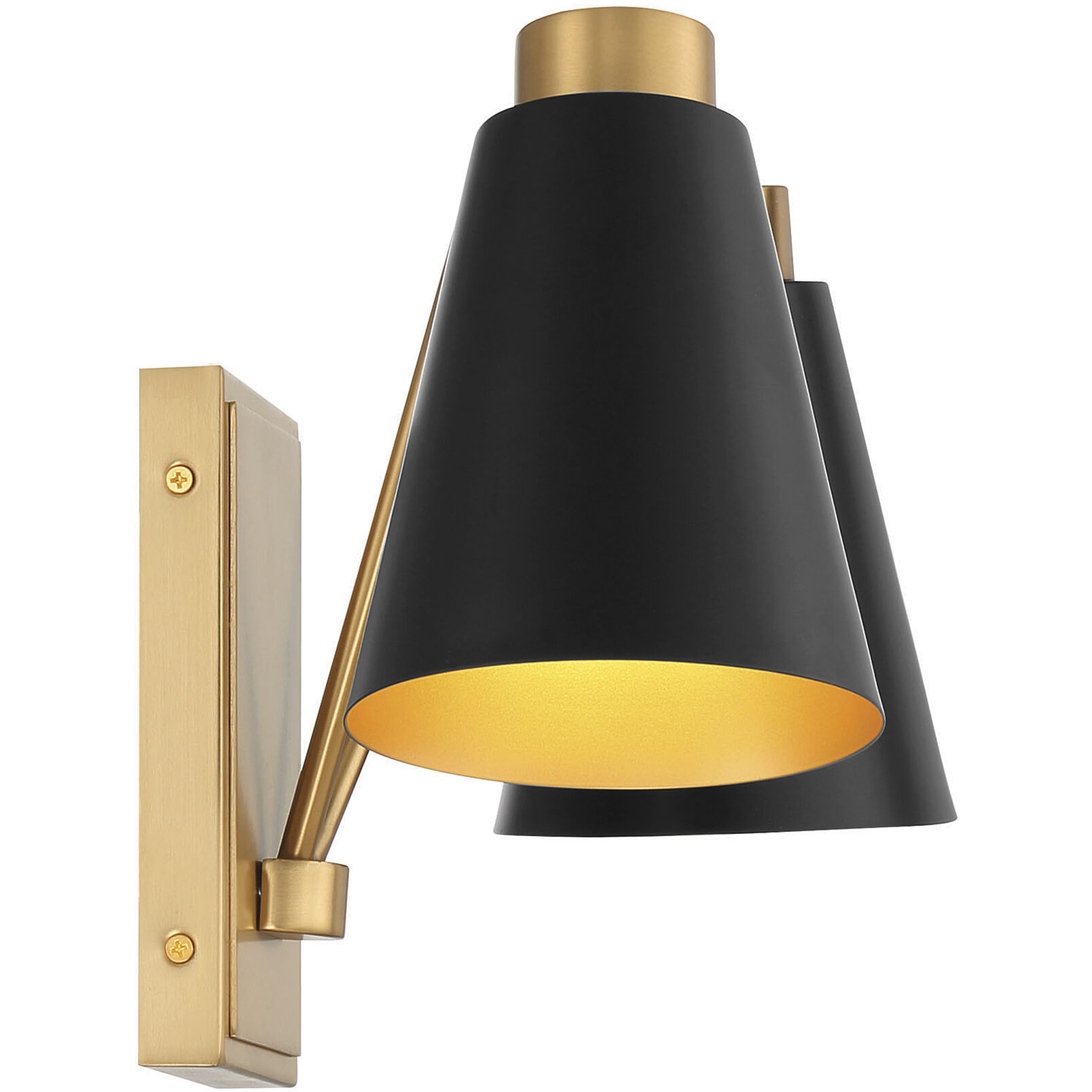 Modern 2 Light 17.5 inch Matte Black with Natural Brass Wall Sconce Wall Light