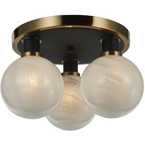 Gem LED 14.5 inch Black and Brushed Brass Semi-Flush Mount Ceiling Light in Glossy Textured White