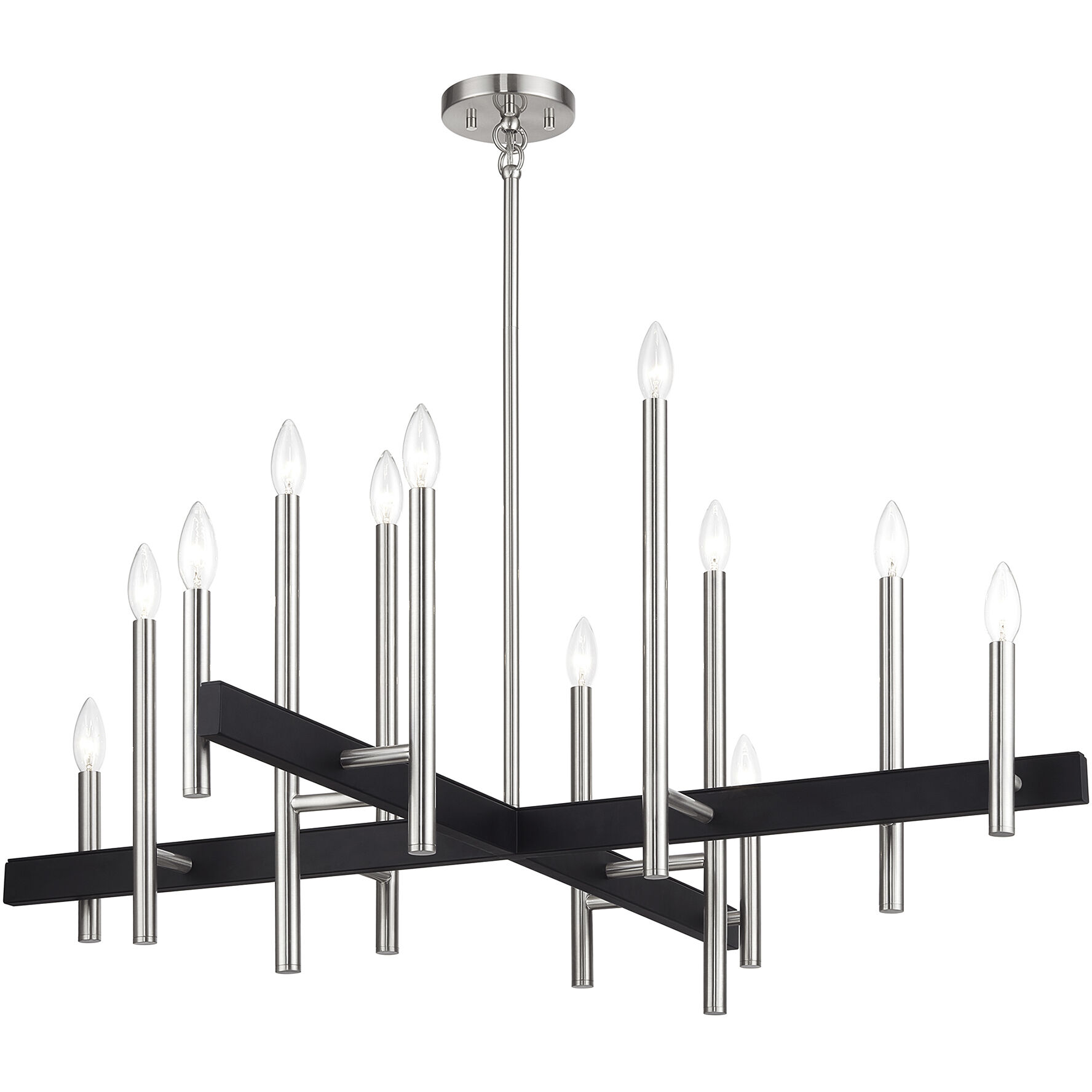 Denmark 12 Light Brushed Nickel with Black Accents Linear Chandelier Ceiling Light