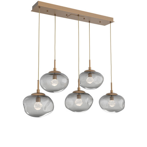 Nova LED LED Novel Brass Linear Pendant Ceiling Light in 2700K LED, Zircon Inner - Smoke Outer, Multi-Pendant