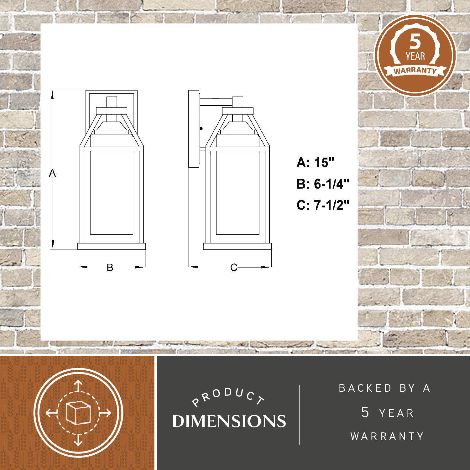 Napier LED 15 inch Forged Black and Rustic Elm Outdoor Wall