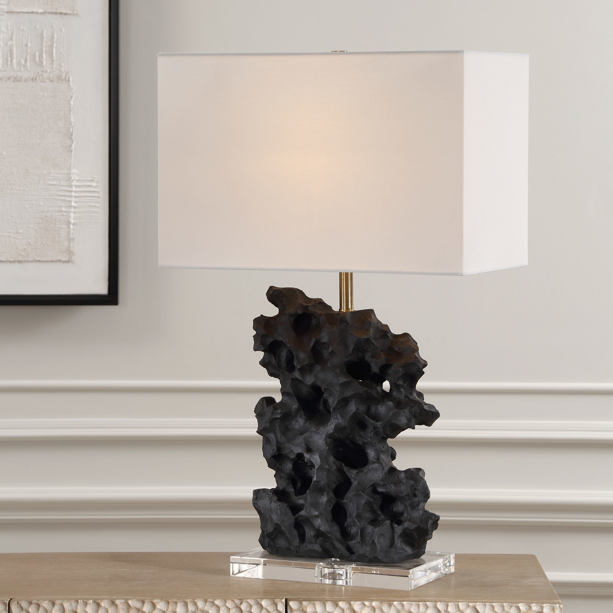 Basalt 27.25 inch 150.00 watt Black Stone with Antique Brass and Crystal Table Lamp Portable Light