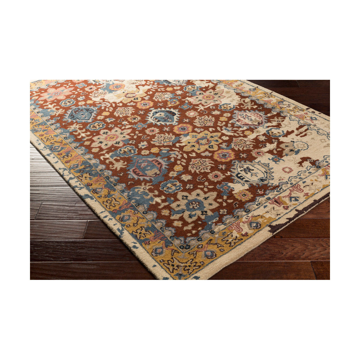 Castello 156 X 108 inch Blue and Blue Area Rug, Wool