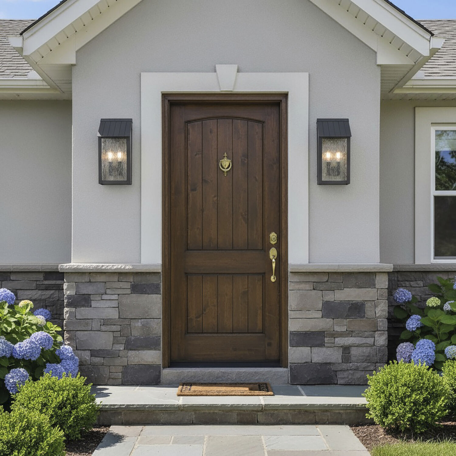 Point 2 Light 13.5 inch Black and Brass Outdoor Wall Sconce