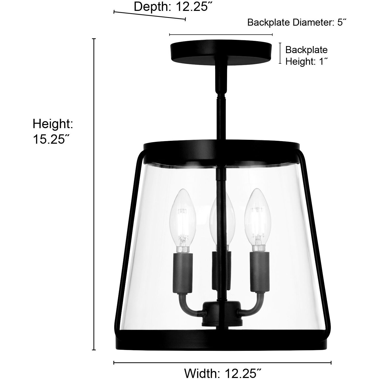 Adabella 3 Light 12.25 inch Matte Black Semi-Flush Mount Ceiling Light