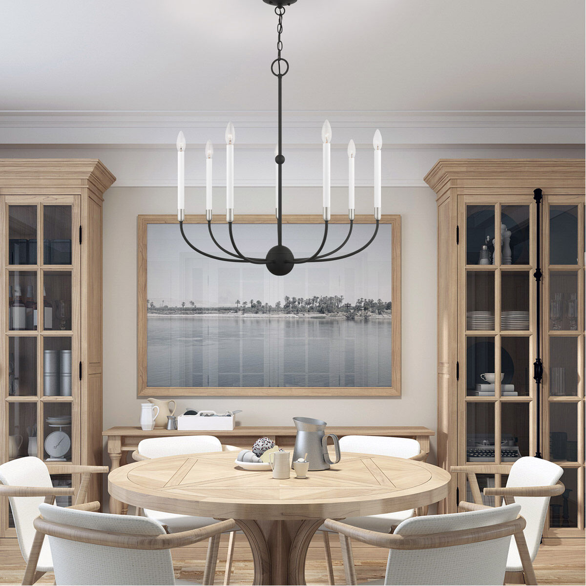 Clairmont 7 Light 28 inch Black with Brushed Nickel Accents Chandelier Ceiling Light