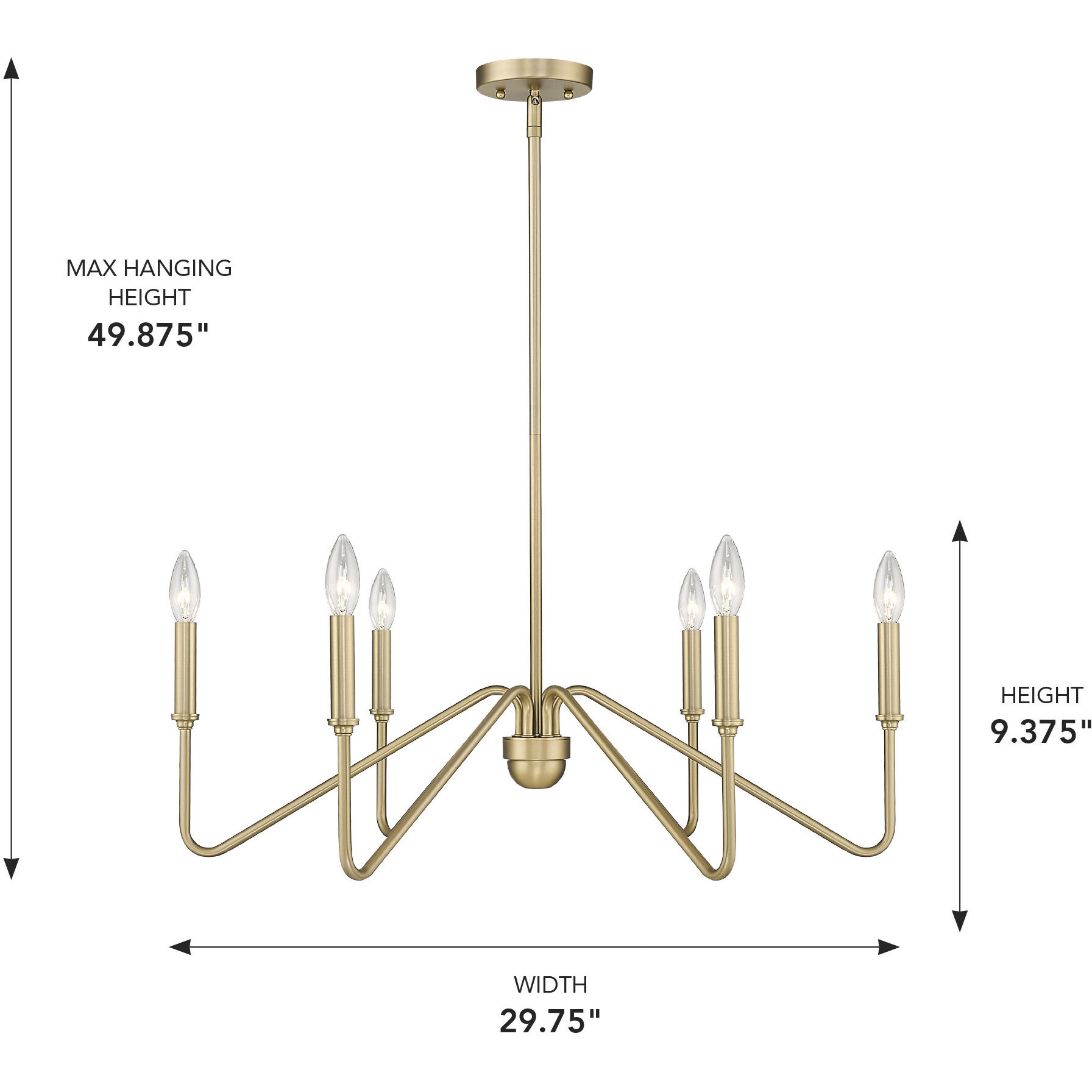 Yep Kennedy 6 Light 29.75 inch Brushed Champagne Brass Chandelier Ceiling Light in No Shade