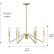 Yep Kennedy 6 Light 29.75 inch Brushed Champagne Brass Chandelier Ceiling Light in No Shade