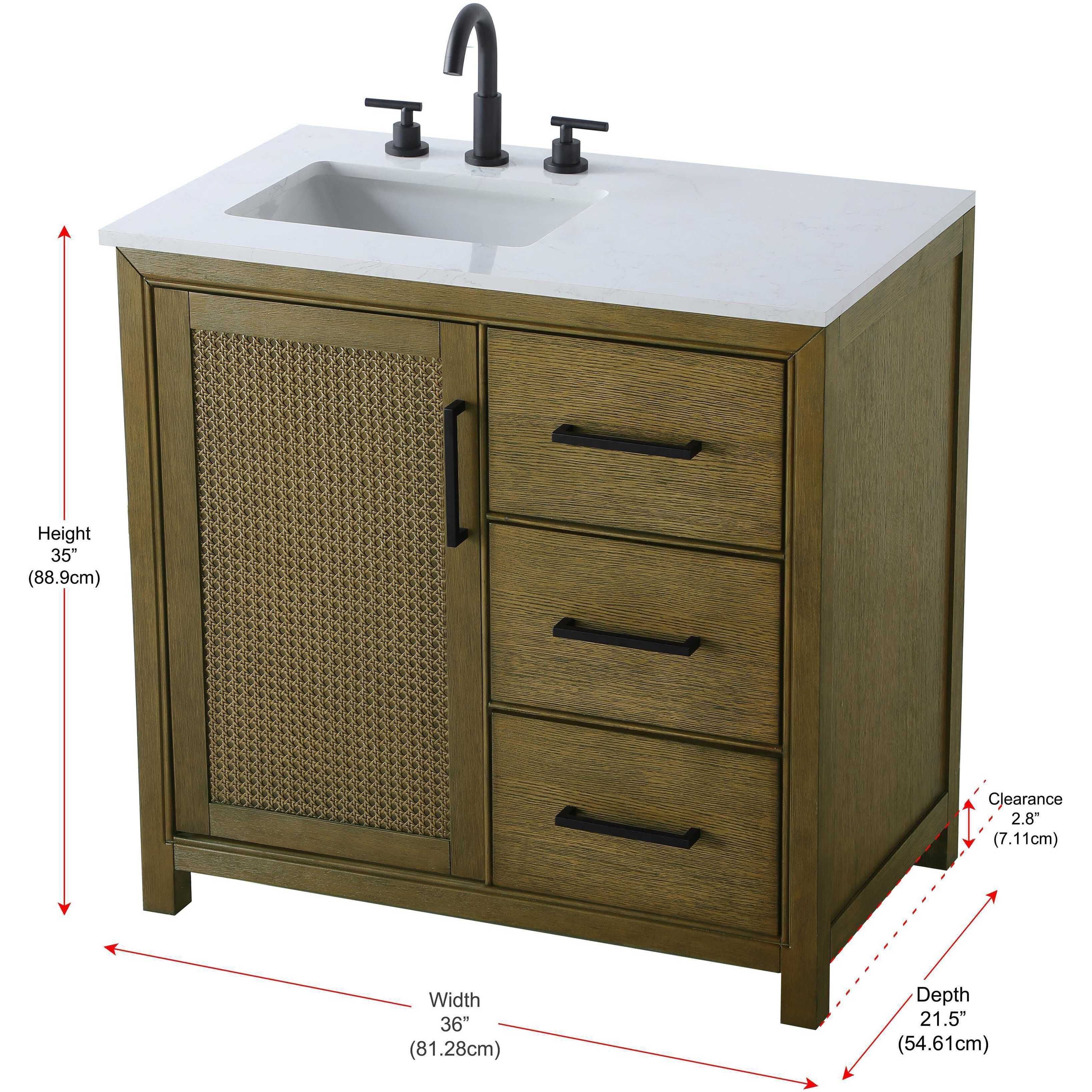 Alina 36 X 34 inch Hazel Oak Bathroom Vanity Cabinet