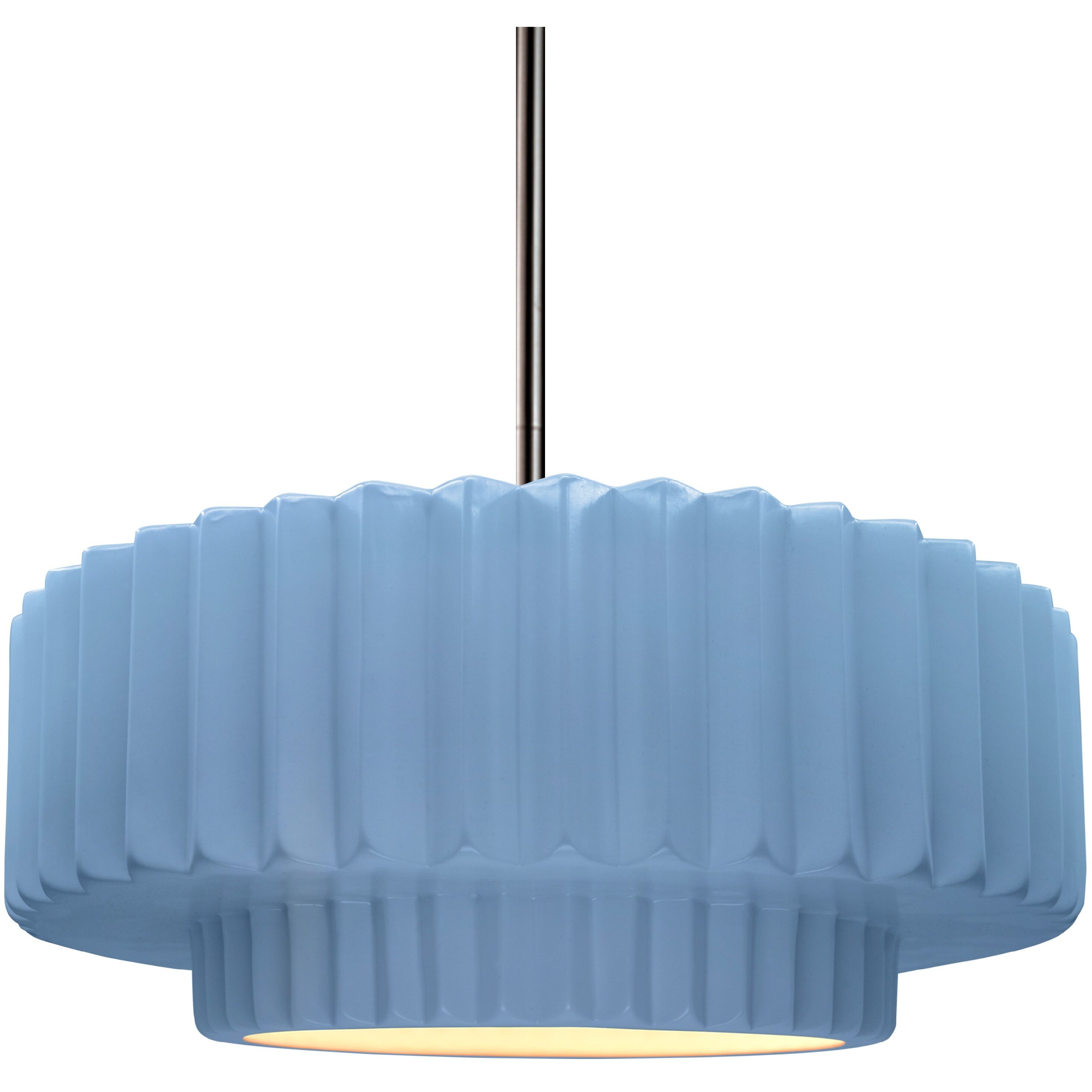 Radiance Collection - Pleated Tier Pendant Ceiling Light in Brushed Nickel, Black Cord, Replaceable Bulb, Sky Blue, 14.5W x 5.25H, Form+Finish+Function