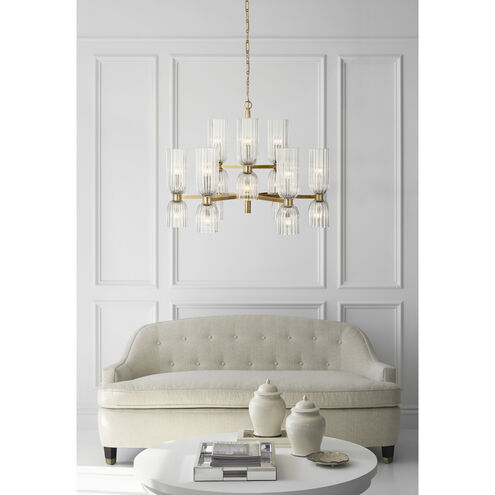 AERIN Asalea LED 34 inch Hand-Rubbed Antique Brass Two-Tier Chandelier Ceiling Light, Medium