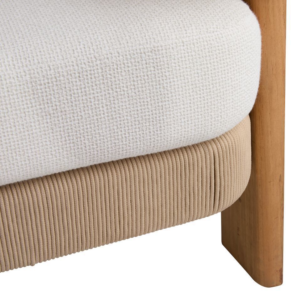 Halston Pearl Boucle and Natural Teak with Khaki Outdoor Sofa