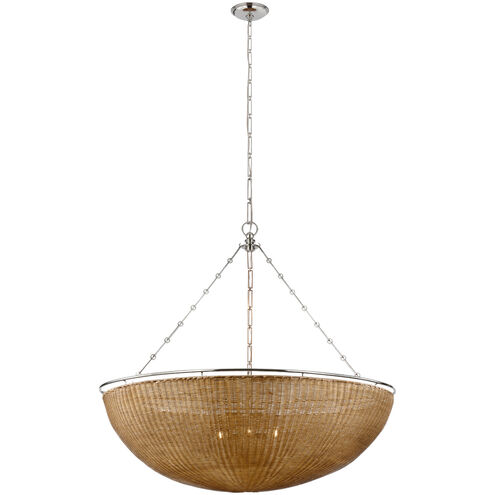 Chapman & Myers Clovis LED 60 inch Polished Nickel and Natural Wicker Chandelier Ceiling Light, Grande