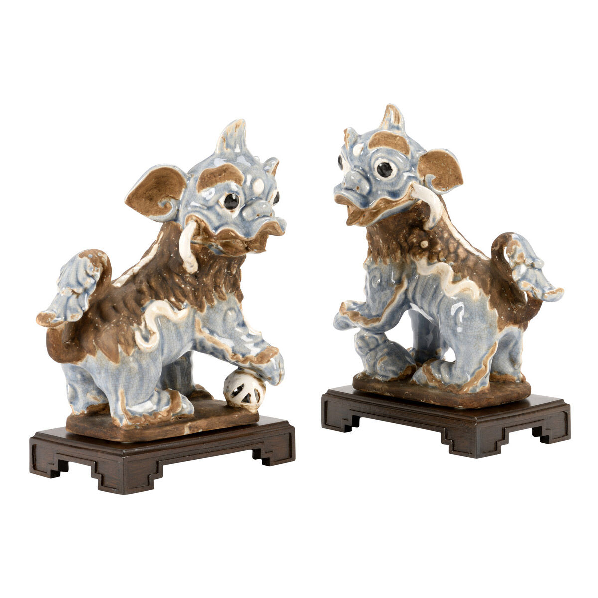 Bradshaw Orrell Dark Antiqued Blue-Gray/Wood Figurines, Pair