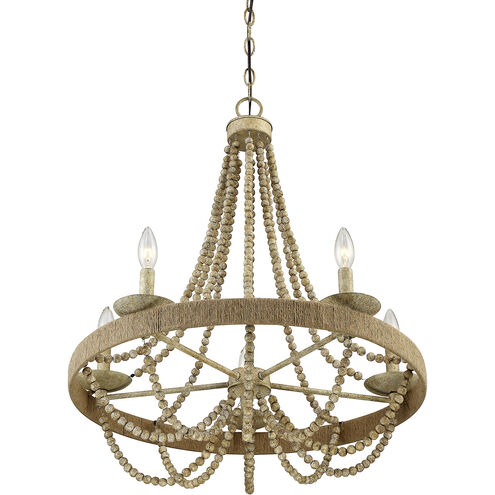 Bohemian 5 Light 26 inch Natural Wood with Rope Chandelier Ceiling Light