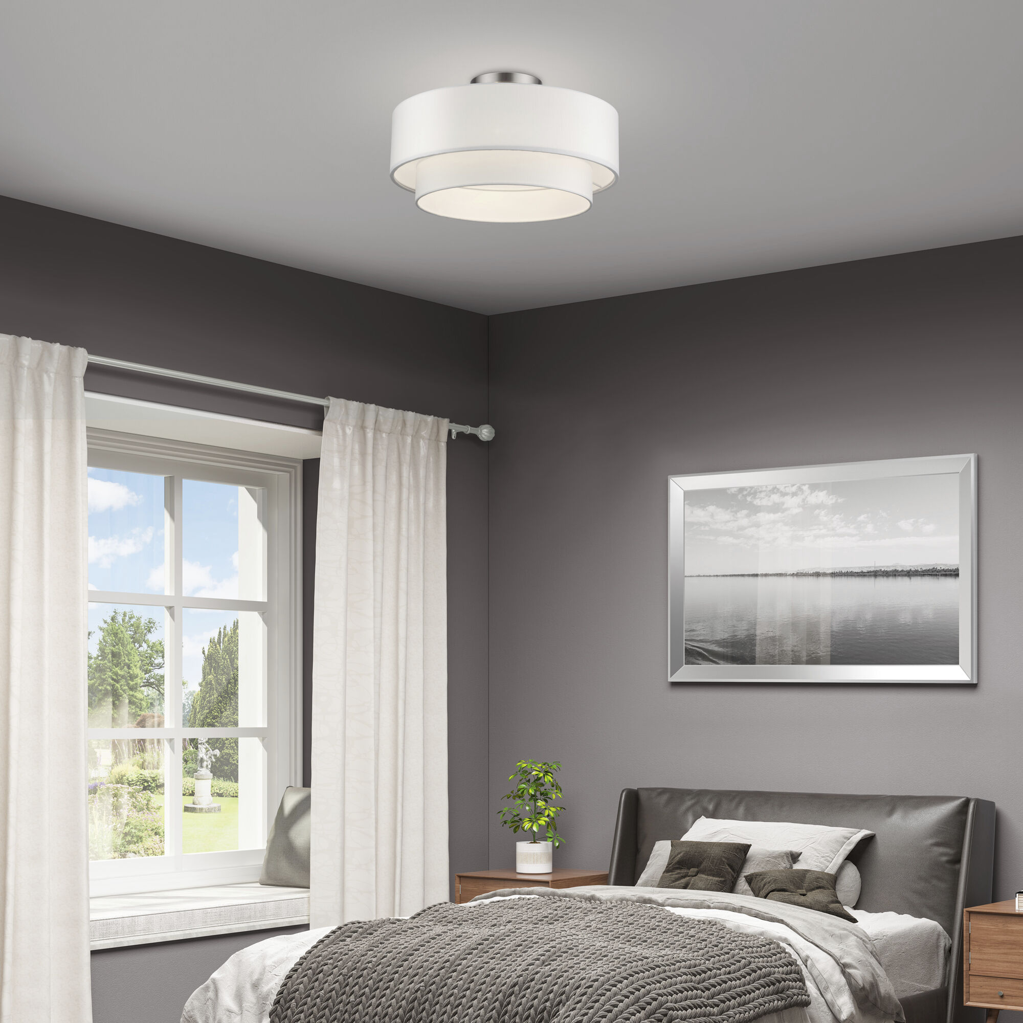 Manorwood 3 Light 18 inch Brushed Nickel Semi-Flush Ceiling Light
