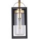 Neo 1 Light 14 inch Midnight / Satin Brass Outdoor Wall Lantern
