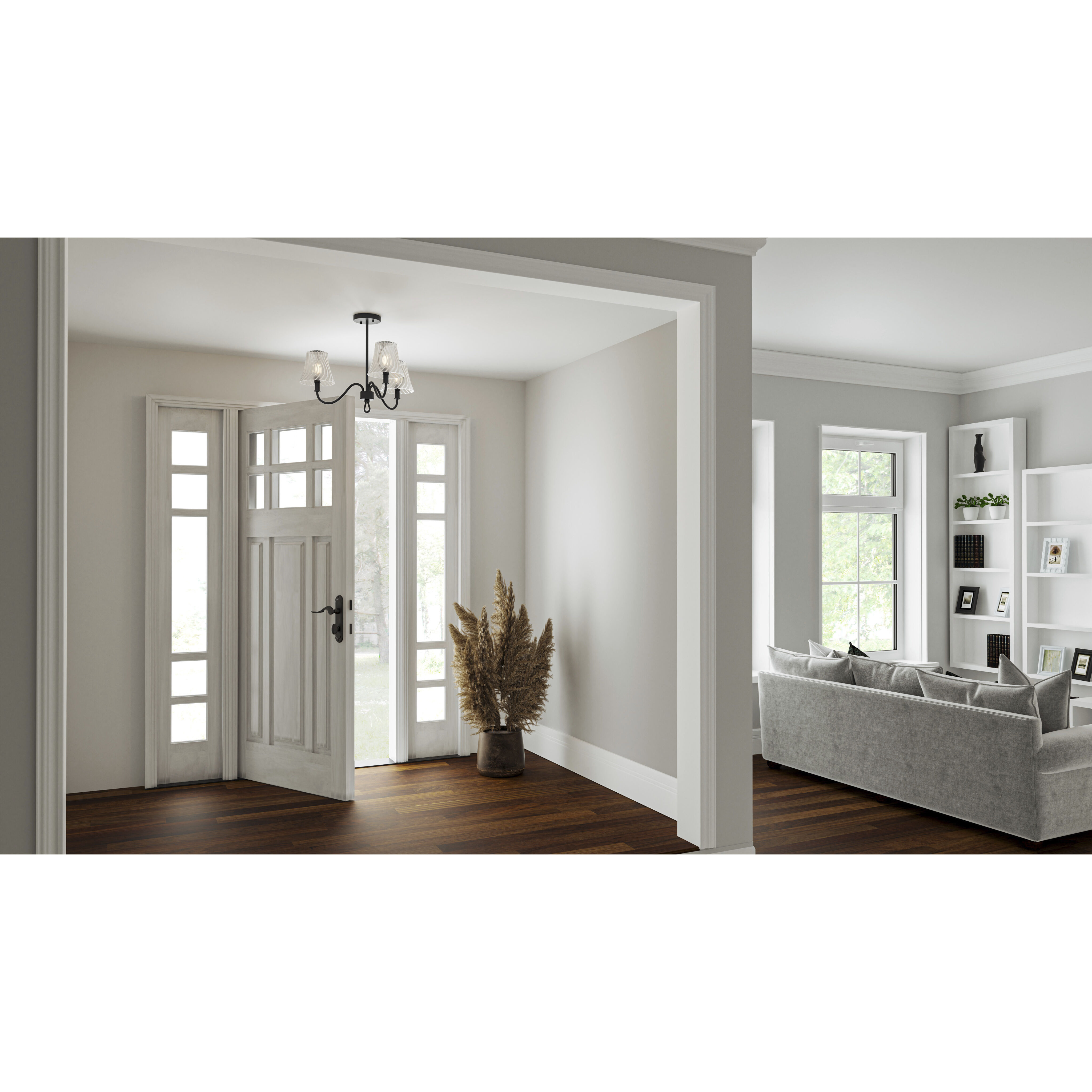 McKinney 3 Light 21.75 inch Matte Black Semi-Flush Mount Ceiling Light, Extra Large