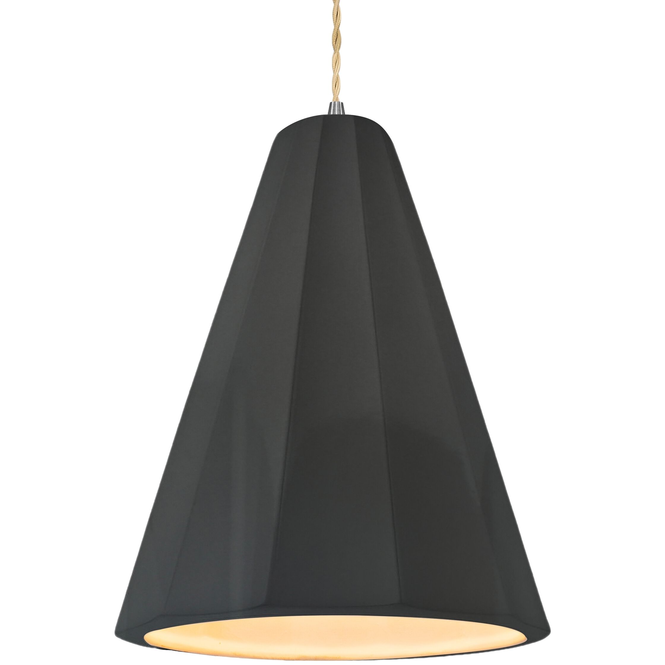 Radiance Collection - Fluted Pendant Ceiling Light in Brushed Nickel, Replaceable Bulb, Beige Twist Cord, Gloss Gray, 9W x 13H, Form+Finish+Function