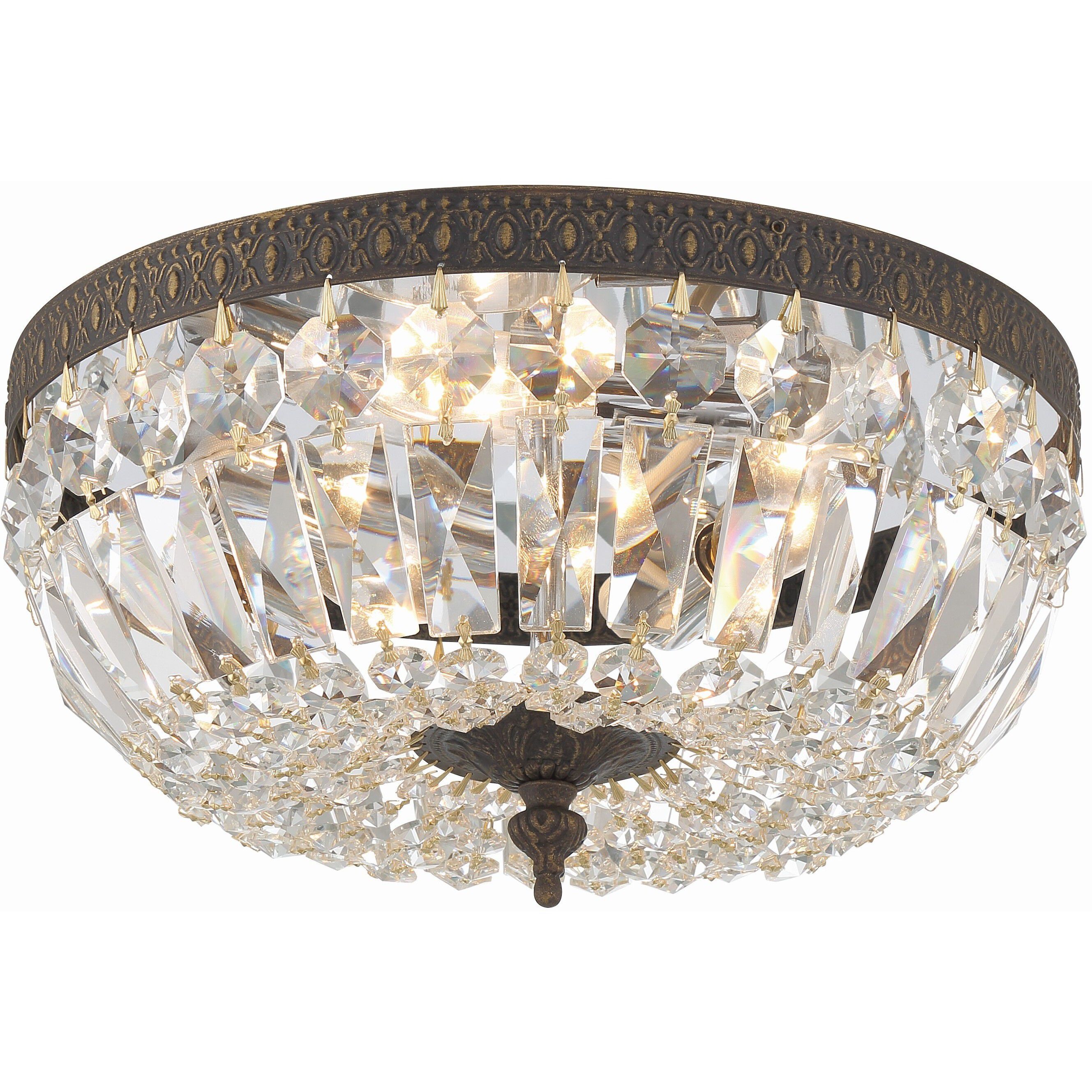 Waltham 3 Light 12 inch English Bronze Flush Ceiling Light in Clear Hand Cut