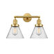 Franklin Restoration Large Cone 2 Light 18 inch Satin Gold Bath Vanity Light Wall Light in Seedy Glass, Franklin Restoration