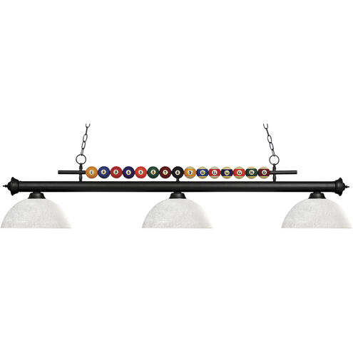 Shark 3 Light 58 inch Matte Black Billiard Ceiling Light in White Linen Glass