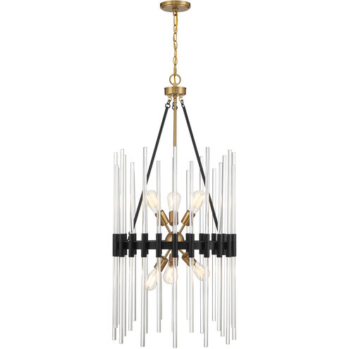 Santiago 6 Light 20 inch Black with Warm Brass Accents Pendant Ceiling Light