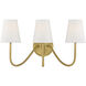 Modern 3 Light 20 inch Natural Brass Wall Sconce Wall Light