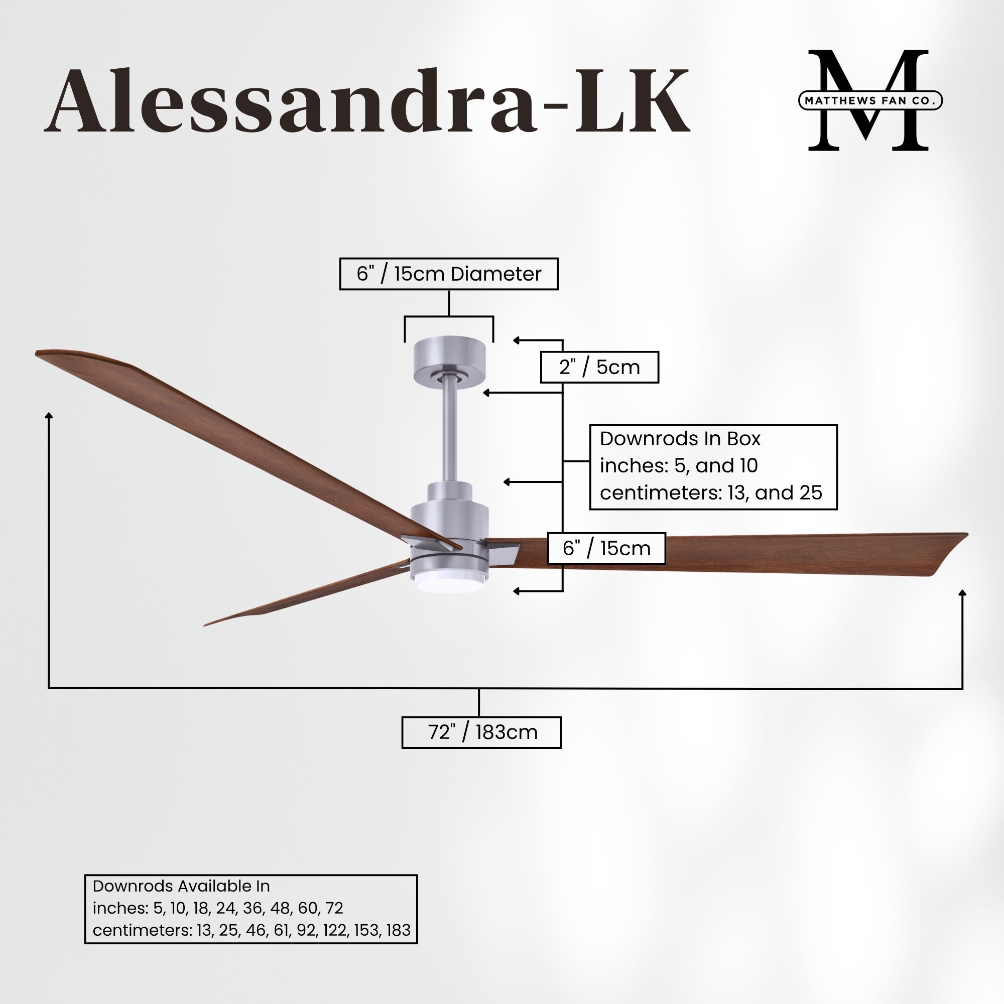 Atlas Alessandra - LK 72 inch Brushed Nickel with Walnut Tone Blades Ceiling Fan