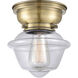 Aditi Small Oxford LED 7.5 inch Antique Brass Flush Mount Ceiling Light in Clear Glass, Aditi