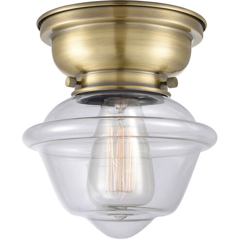 Aditi Small Oxford LED 7.5 inch Antique Brass Flush Mount Ceiling Light in Clear Glass, Aditi