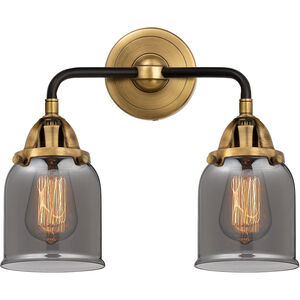 Nouveau 2 Small Bell LED 13 inch Black Antique Brass and Matte Black Bath Vanity Light Wall Light in Plated Smoke Glass
