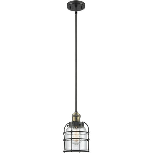 Franklin Restoration Bell Cage LED 6 inch Black Antique Brass Mini Pendant Ceiling Light in Clear, Franklin Restoration