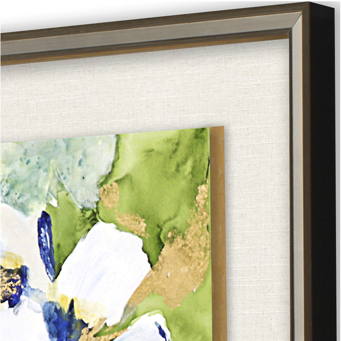 Snow Petals Blue and Green and Metallic and Multi Framed Art, The Studio