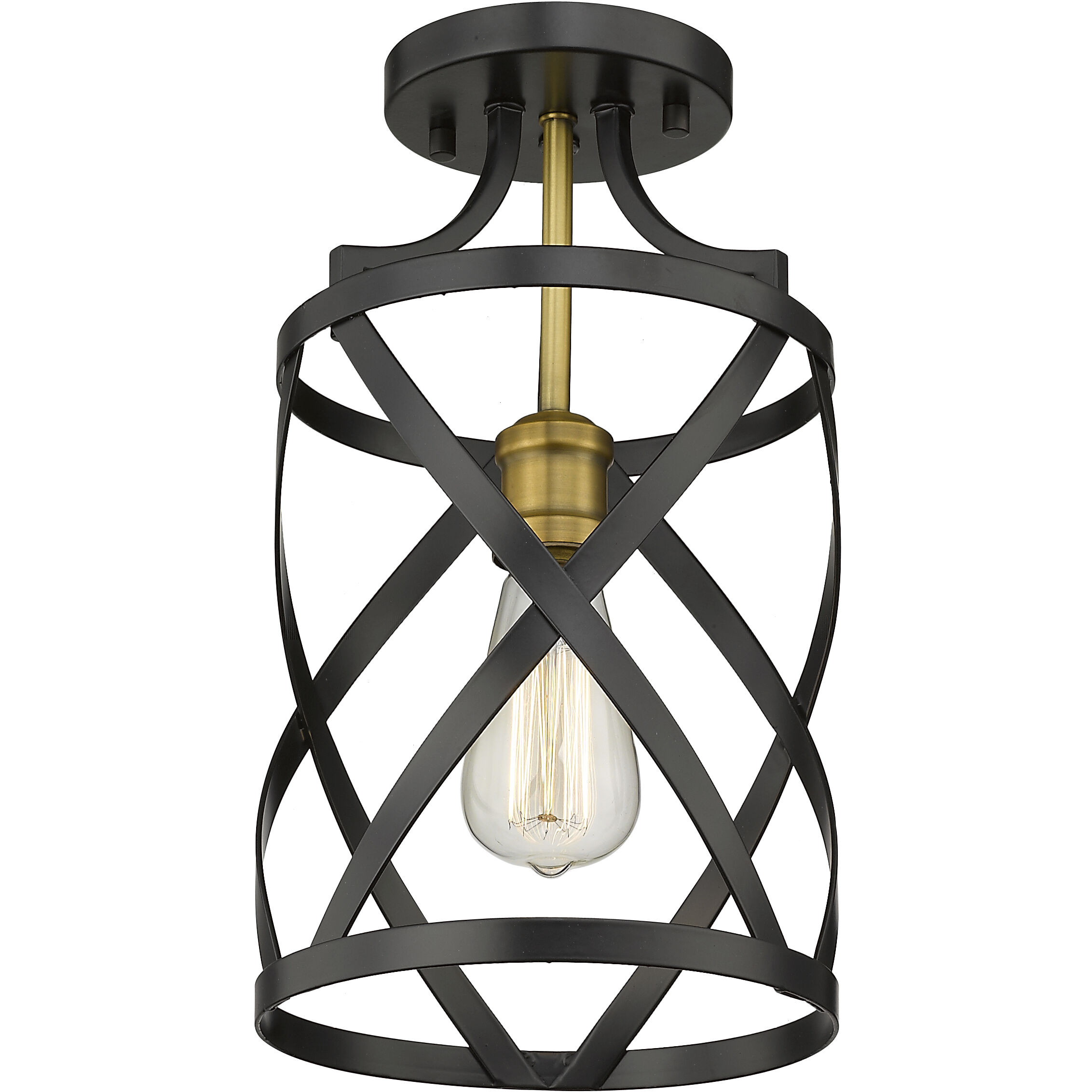 Malcalester 1 Light 8 inch Matte Black and Olde Brass Flush Mount Ceiling Light