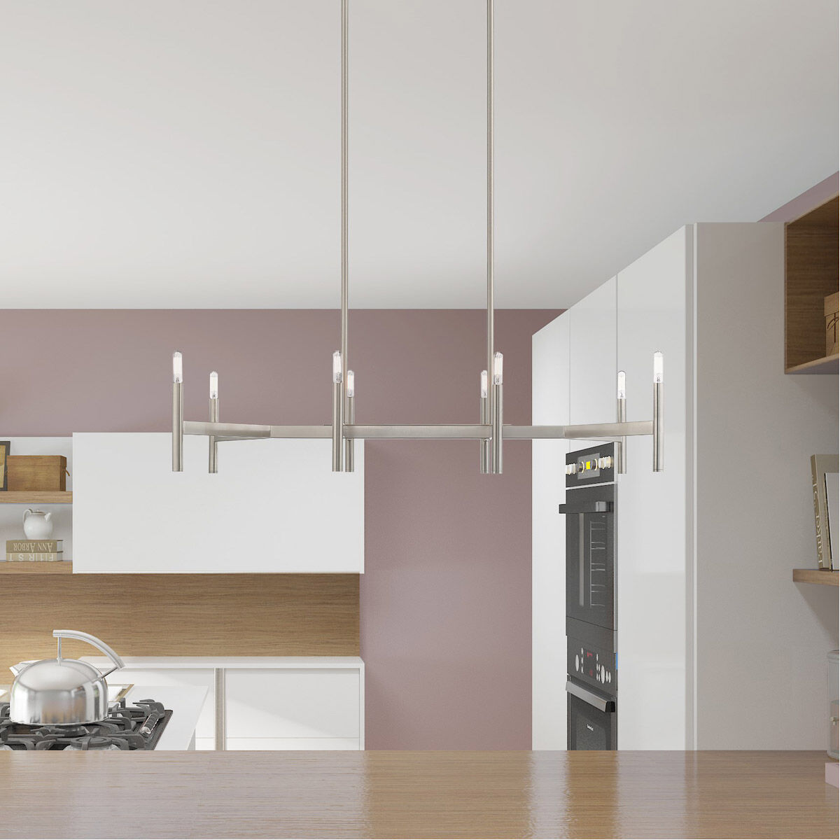 Copenhagen 8 Light 40 inch Brushed Nickel Linear Chandelier Ceiling Light 