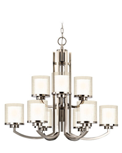 Horizon 9 Light 30 inch Satin Nickel Chandelier Ceiling Light in Outer Clear Seedy Inner Satin White