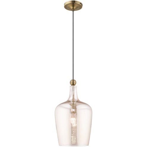 Art Glass 1 Light 9 inch Antique Brass Mini Pendant Ceiling Light