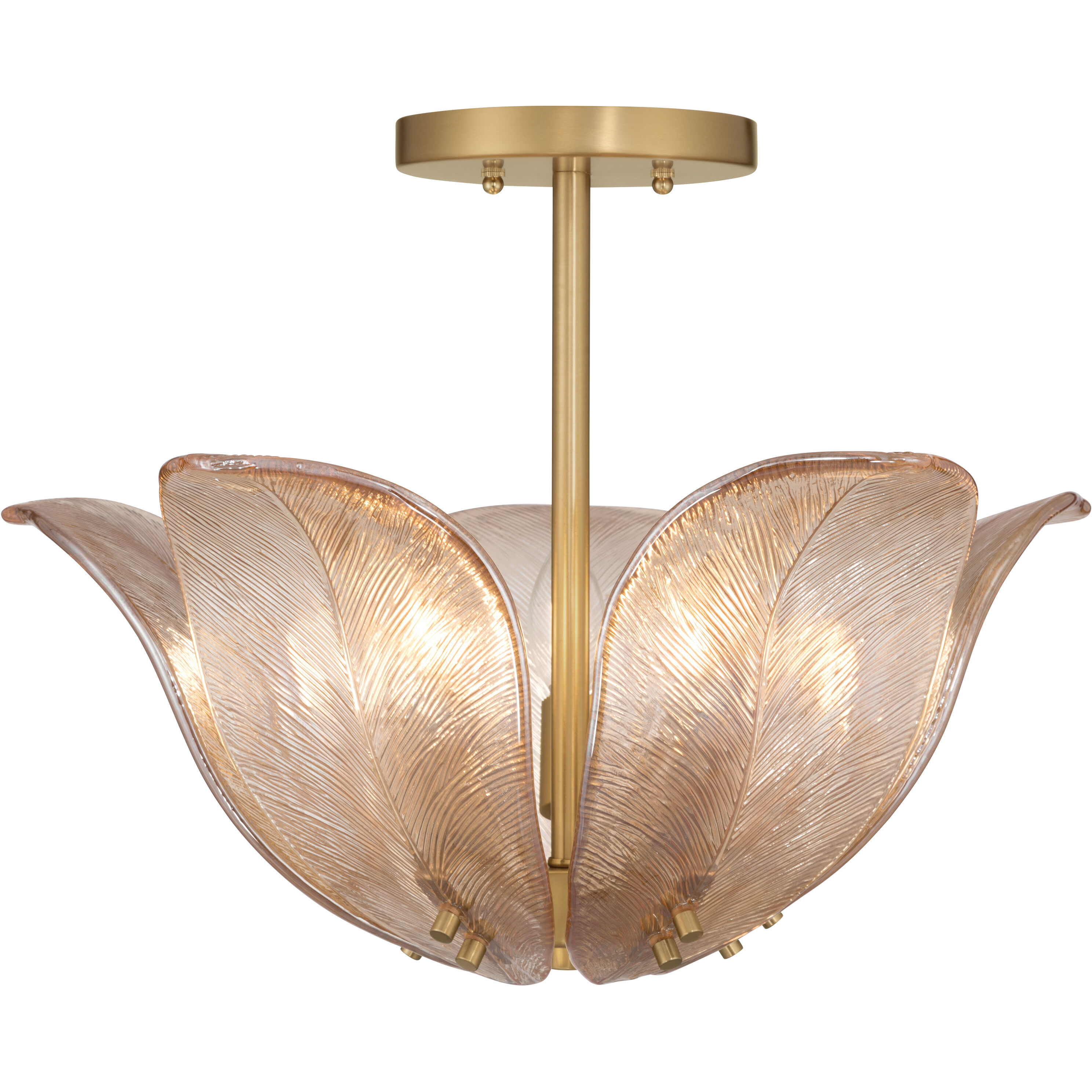 Orchid 5 Light 18 inch Legacy Brass Semi-Flush Mount Ceiling Light in Amber Handmade Glass