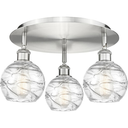 Athens Deco Swirl 3 Light 17.63 inch Satin Nickel Flush Mount Ceiling Light