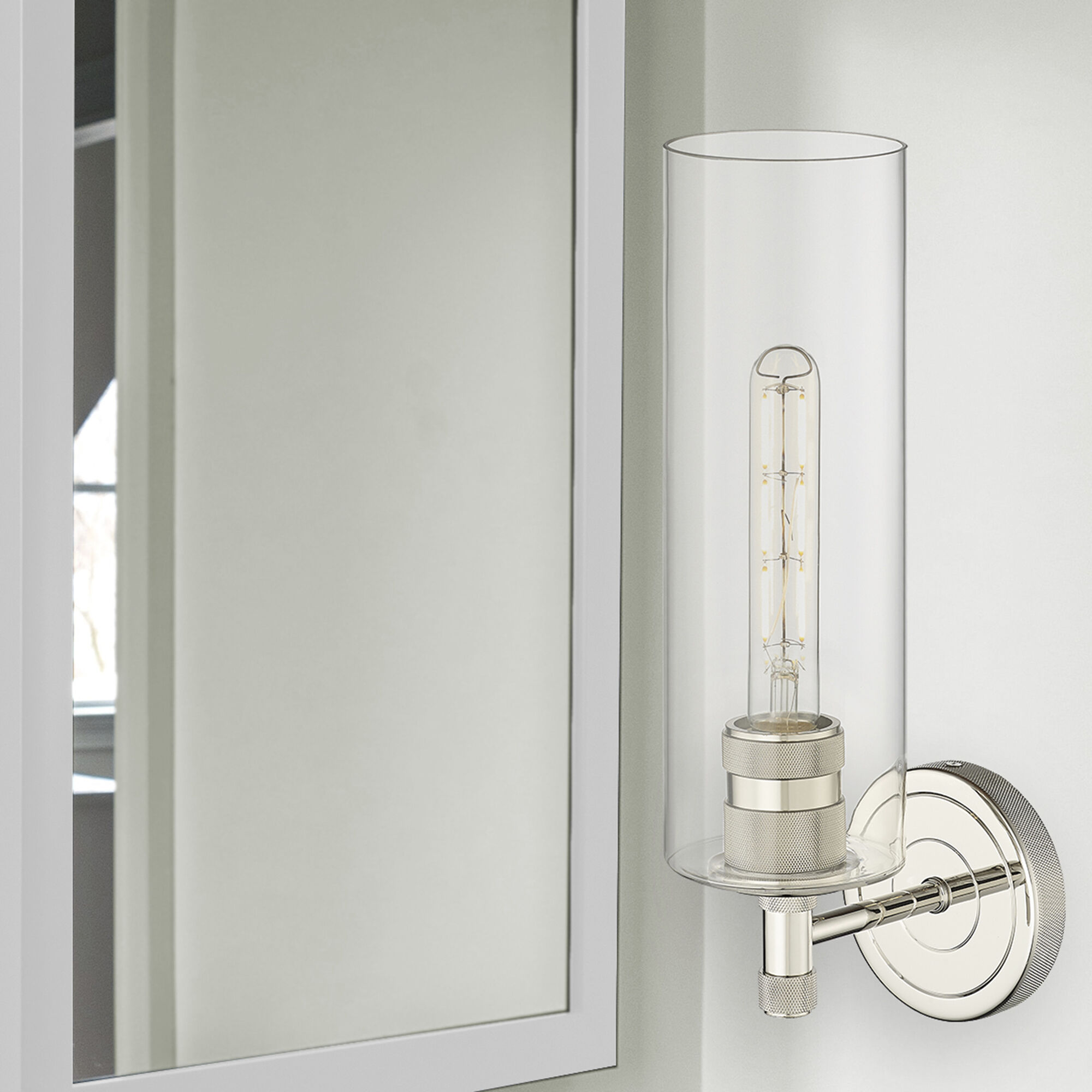 Crown Point Sconce Wall Light in Polished Nickel, Clear Glass